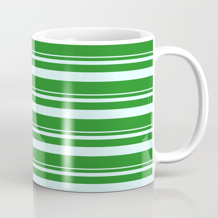 Light Cyan and Forest Green Colored Lined Pattern Coffee Mug