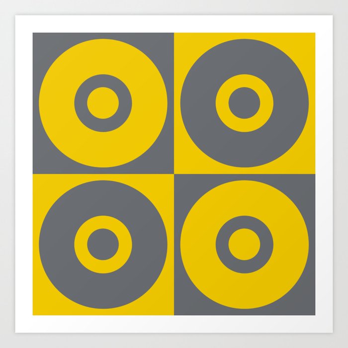 Grey Yellow Geometric Circle Repeat Pattern Art Print