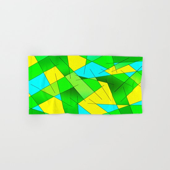 ABSTRACT LINES #1 (Greens, Yellow, Light Blue-Aquamarine) Hand & Bath Towel