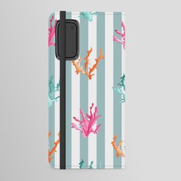 Colorful Coral Reef on Sage Turquoise Blue Stripes Android Wallet Case