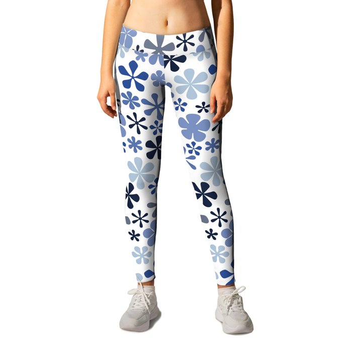 navy blue and white eclectic daisy print ditsy florets Leggings