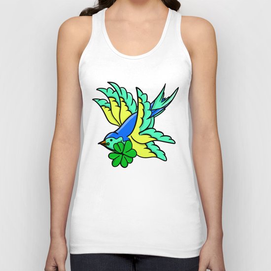 Swallow With Lucky Four Leaf Clover Unisex Tank Top