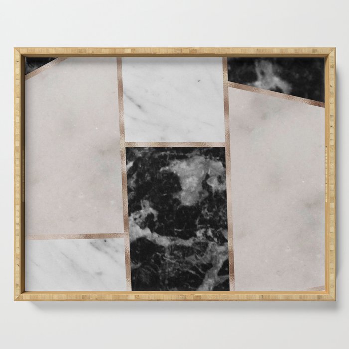 Taupe Stones Black Marble Features Serving Tray By Marbleco Society6