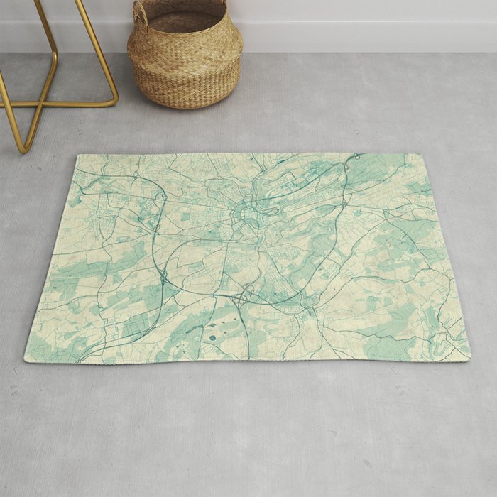 Luxembourg Map Blue Vintage Rug
