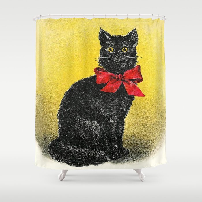 Pretty Black Cat Vintage Cat Shower Curtain By Digitaleffects