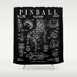 Pinball Arcade Gaming Machine Vintage Gamer Patent Print Shower Curtain