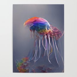 Colourful Abstract AI Art Rainbow Jellyfish Poster