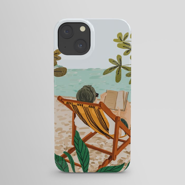 Vacay Book Club, Beach Tropical Ocean Travel Reading Illustration, Pastel Sea Vacation Holiday iPhone Case