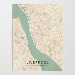 Liverpool, United Kingdom - Vintage Map Poster