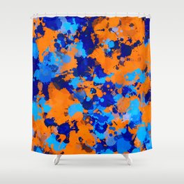 Blue and Orange Paint Splatter Shower Curtain