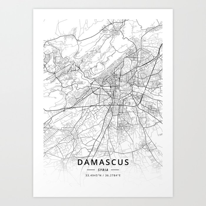 A123v4 Damascus Syria City Map Damascus Map Poster Wall Art Damascus Print Street Map Decor Damascus Map Print Road Map Gift