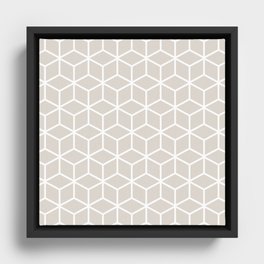 Geometric Cube Pattern 132 Linen White Framed Canvas