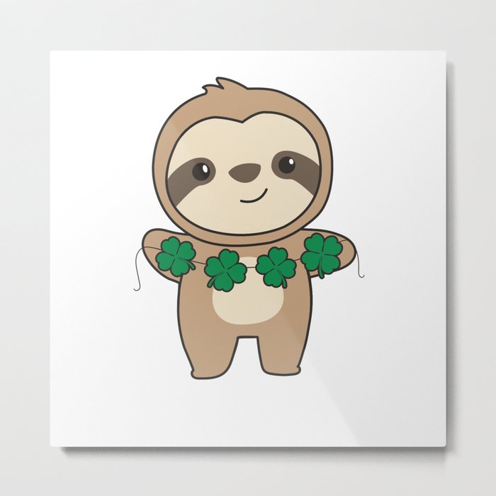 Sloth With Shamrocks Cute Animals For Luck Metal Print