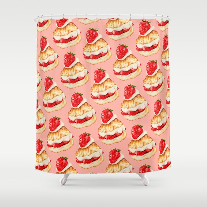 Strawberry Short Cake Pattern - Pink Shower Curtain