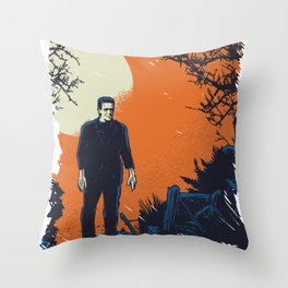 Frankenstein under the moon - orange Throw Pillow