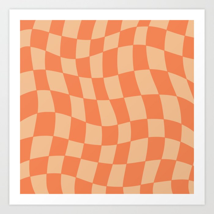 Coral Wavy Checkerboard Art Print