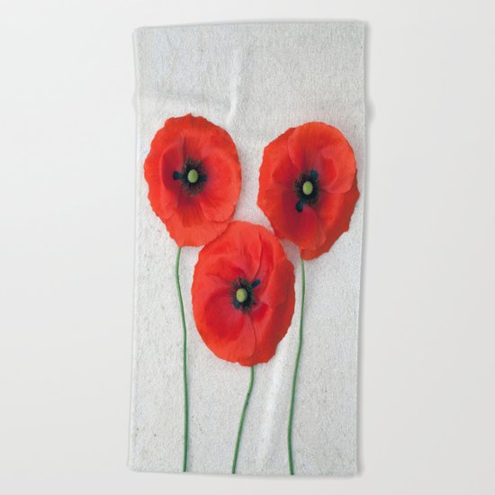Three red Poppies III Beach Towel