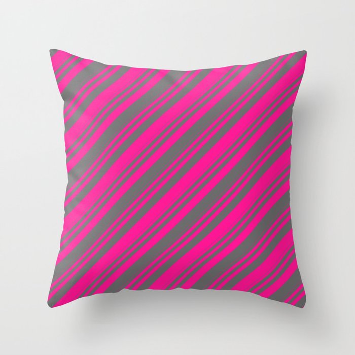 Deep Pink & Dim Grey Colored Lined Pattern Throw Pillow
