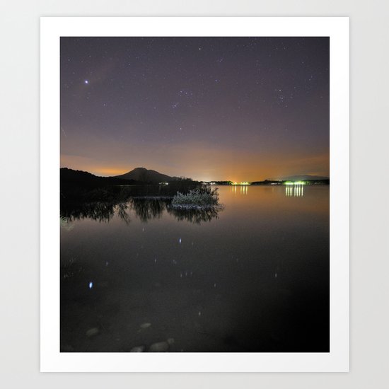 The Big star Sirius the Costelation of Orion and Taurus reflected at the lake Art Print