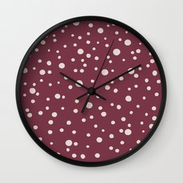 Retro red and off white abstract polka dots pattern Wall Clock