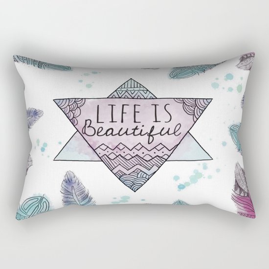 Life is beautiful (watercolor boho feathers) Rectangular Pillow