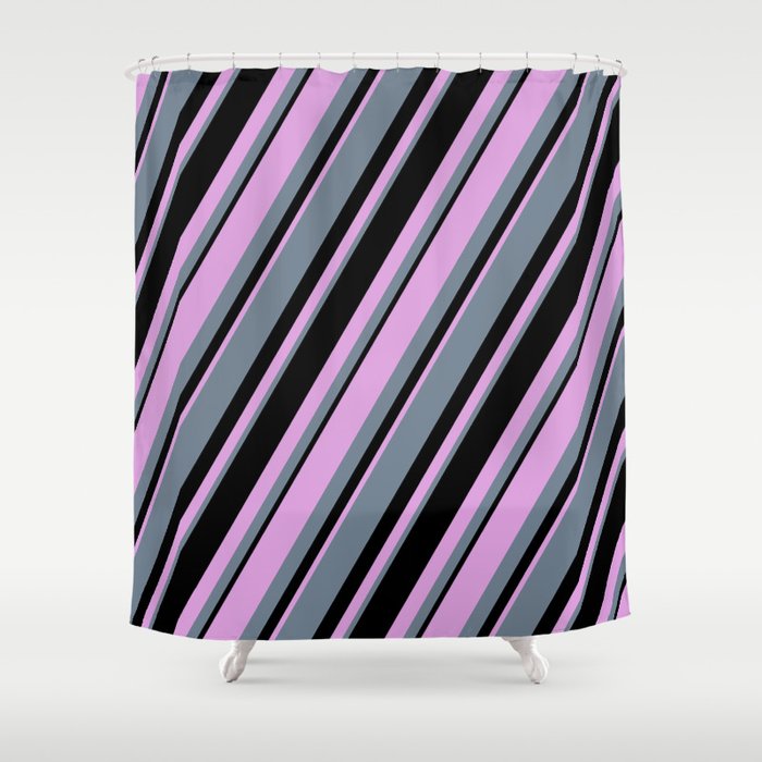 Plum, Slate Gray, and Black Colored Lines Pattern Shower Curtain