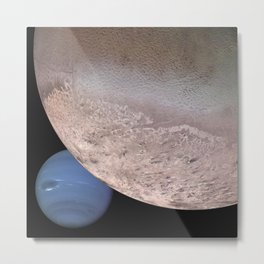 Montage of Neptune and Triton by Spacecraft Voyager 2 Print Metal Print | Space, Nature, Collage 