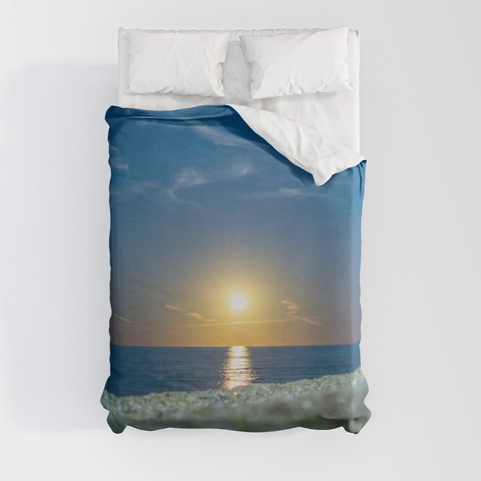 Watch Hill, Rhode Island twilight ocean sunset beach against mirrored blue waves color photograph / photography Duvet Cover