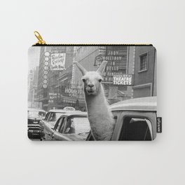 Llama Riding in Taxi, Black and White Vintage Print Carry-All Pouch