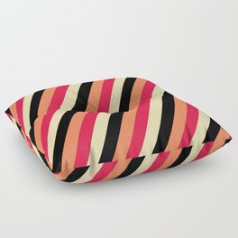[ Thumbnail: Crimson, Tan, Black, and Coral Colored Lines/Stripes Pattern Floor Pillow ]