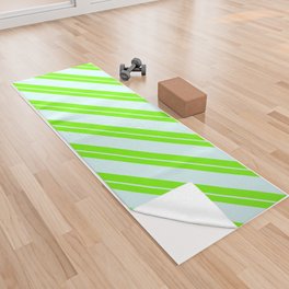 [ Thumbnail: Green and Light Cyan Colored Striped/Lined Pattern Yoga Towel ]