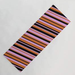 [ Thumbnail: Plum, Chocolate, and Black Colored Lines/Stripes Pattern Yoga Mat ]