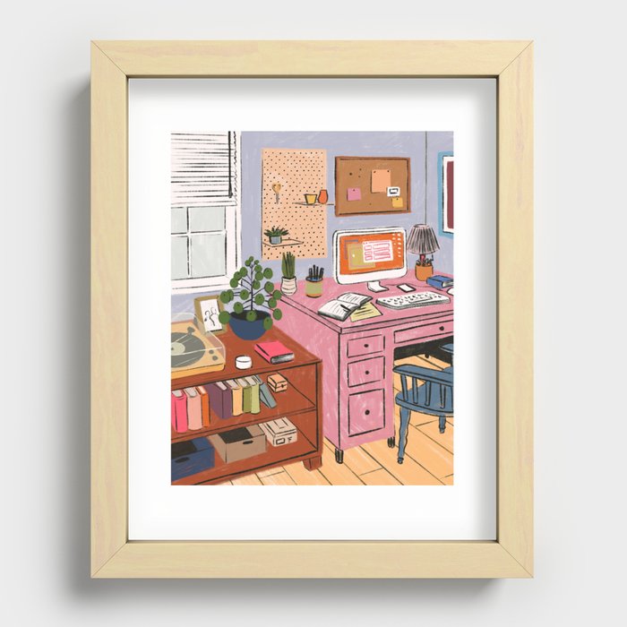 Pink Desk Office Recessed Framed Print