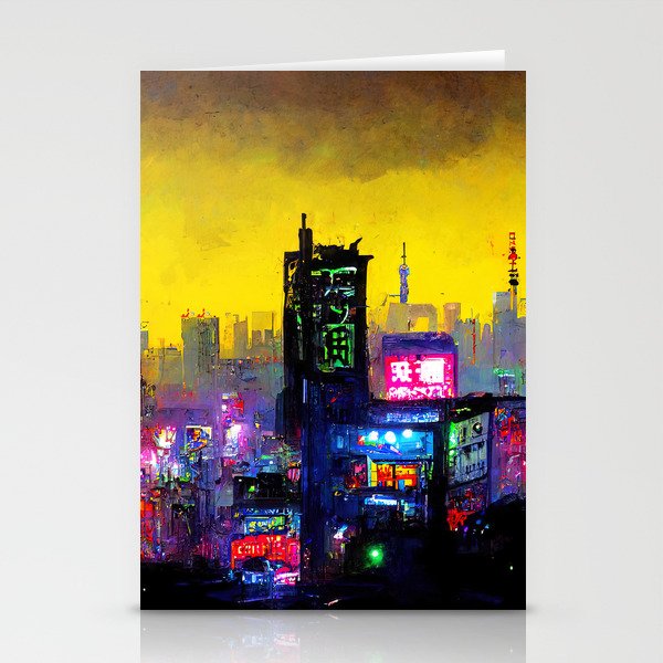 Tokyo Cyberpunk Cityscape at Night Stationery Cards