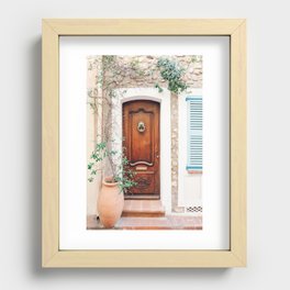 French Riviera Wooden Door, Antibes France Travel Photography, Cote D'Azur Bright Pastel Boho Colored Photo Art Print Recessed Framed Print