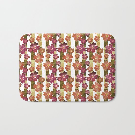 Retro . Floral pattern in yellow and brown tones . Bath Mat