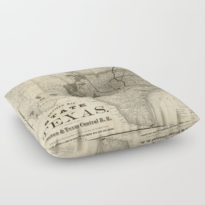 Old Map of Texas 1876 Vintage Wall map Restoration Hardware Style Map Floor Pillow