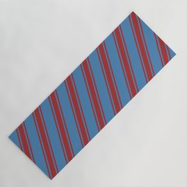 [ Thumbnail: Blue & Brown Colored Striped Pattern Yoga Mat ]