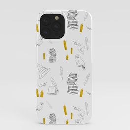 Magic books, hats, owls and glasses  on white color iPhone Case | Digital, Newyear, Painting, Book, Fairytale, Modern, Snow, Interior, White, Hat 