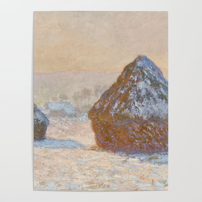 Wheatstacks, Snow Effect, Morning (1891) by Claude Monet Poster