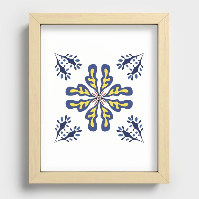 Blue and yellow azulejo Recessed Framed Print