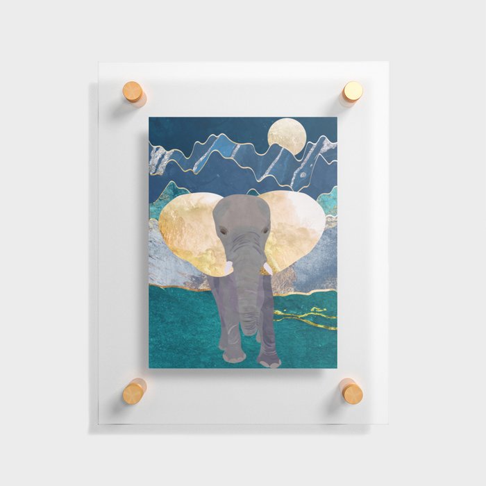 Majestic Golden Elephant with Mountains Floating Acrylic Print