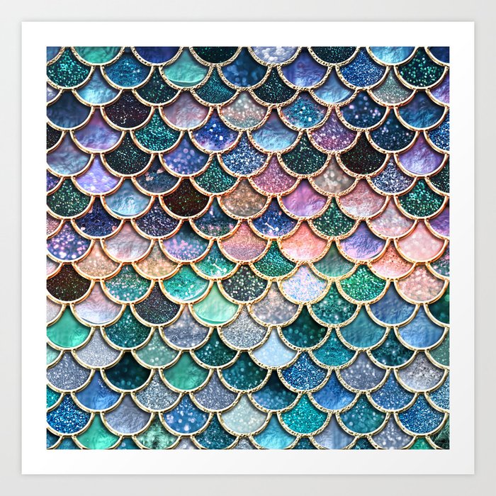 Multicolor Pink And Aqua Mermaid Scales - Beautiful Abstract Glitter Pattern  Art Print
