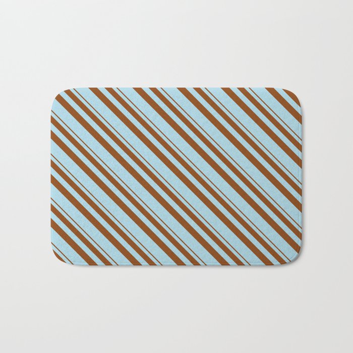 Brown and Light Blue Colored Stripes/Lines Pattern Bath Mat