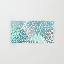 Modern, Floral Prints, Teal and Gray Hand & Bath Towel