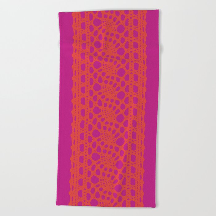 Lace in orange and pink Beach Towel