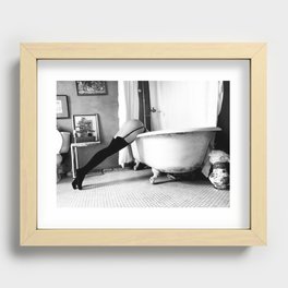 Head Over Heals - Female in Stockings in Vintage Parisian Bathtub black and white photography - photographs wall decor Recessed Framed Print