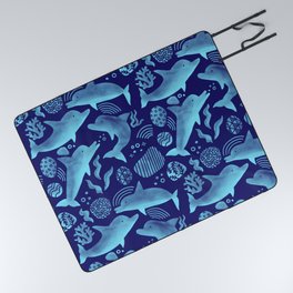 Dolphins - Bright Cobalt Blue + Turquoise Picnic Blanket