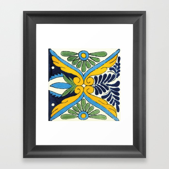 Amarillo talavera tile mexican yellow azulejo Framed Art Print