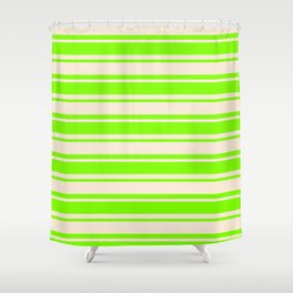 [ Thumbnail: Beige & Chartreuse Colored Striped/Lined Pattern Shower Curtain ]